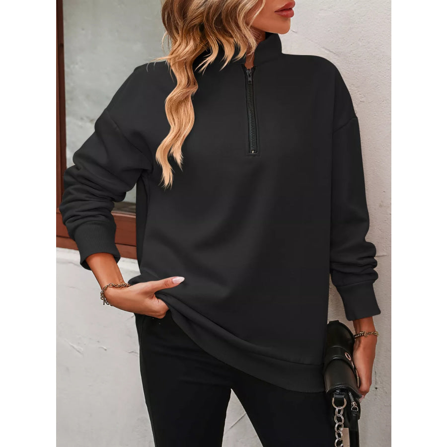 Quarter Zip Dropped Shoulder Sweatshirt Apparel and Accessories
