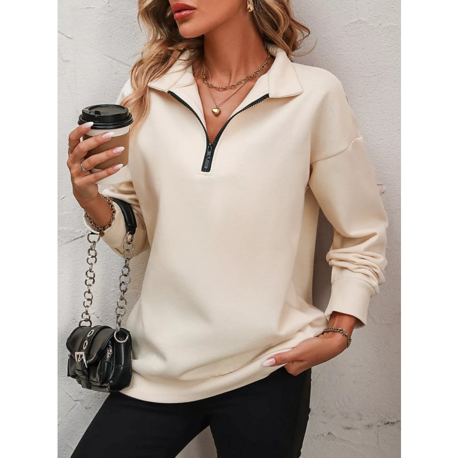 Quarter Zip Dropped Shoulder Sweatshirt Apparel and Accessories