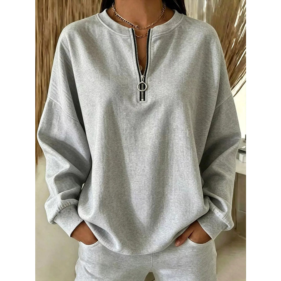 Quarter-Zip Dropped Shoulder Sweatshirt Apparel and Accessories