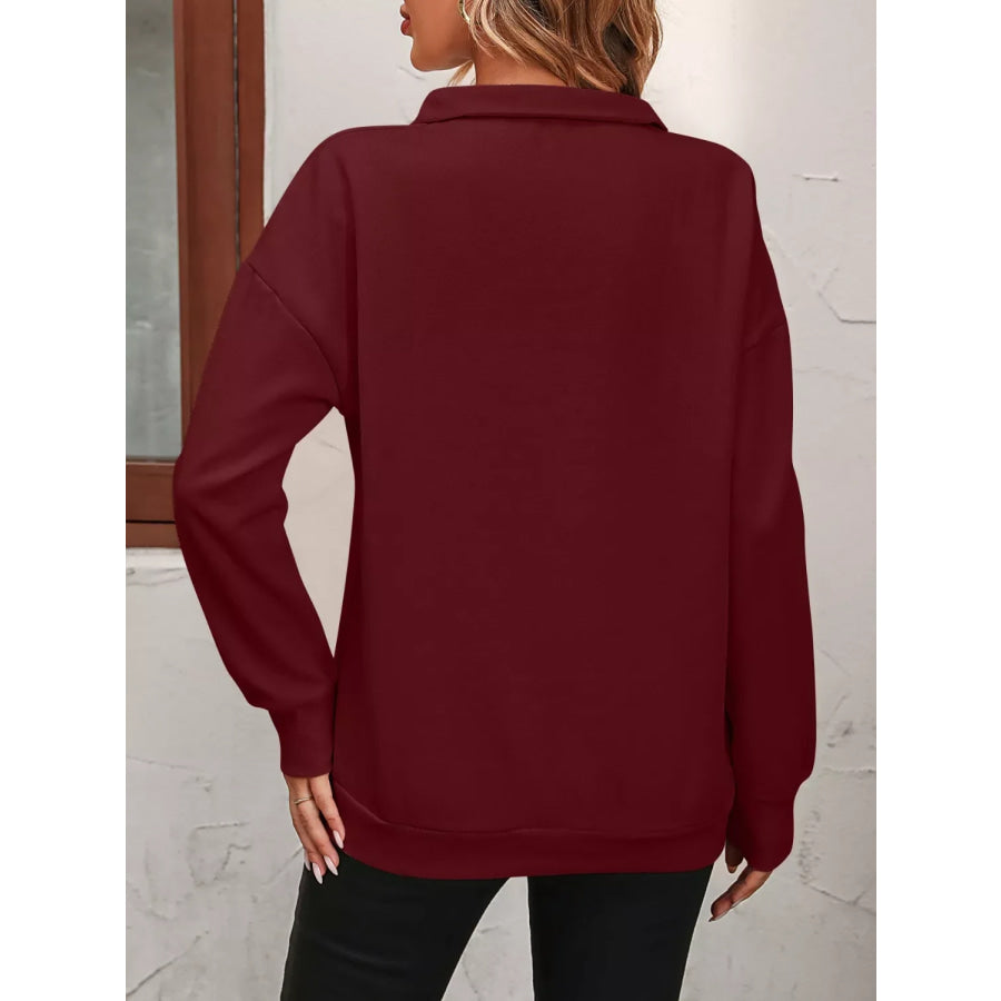 Quarter Zip Dropped Shoulder Sweatshirt Apparel and Accessories