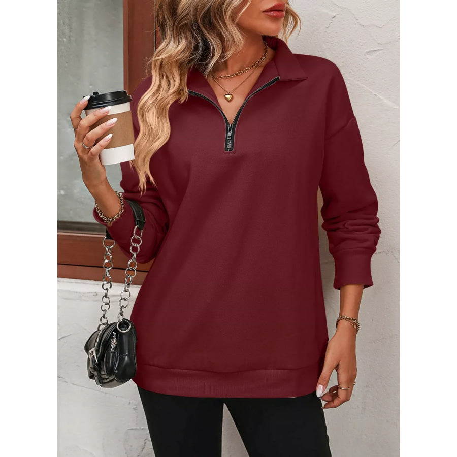 Quarter Zip Dropped Shoulder Sweatshirt Apparel and Accessories