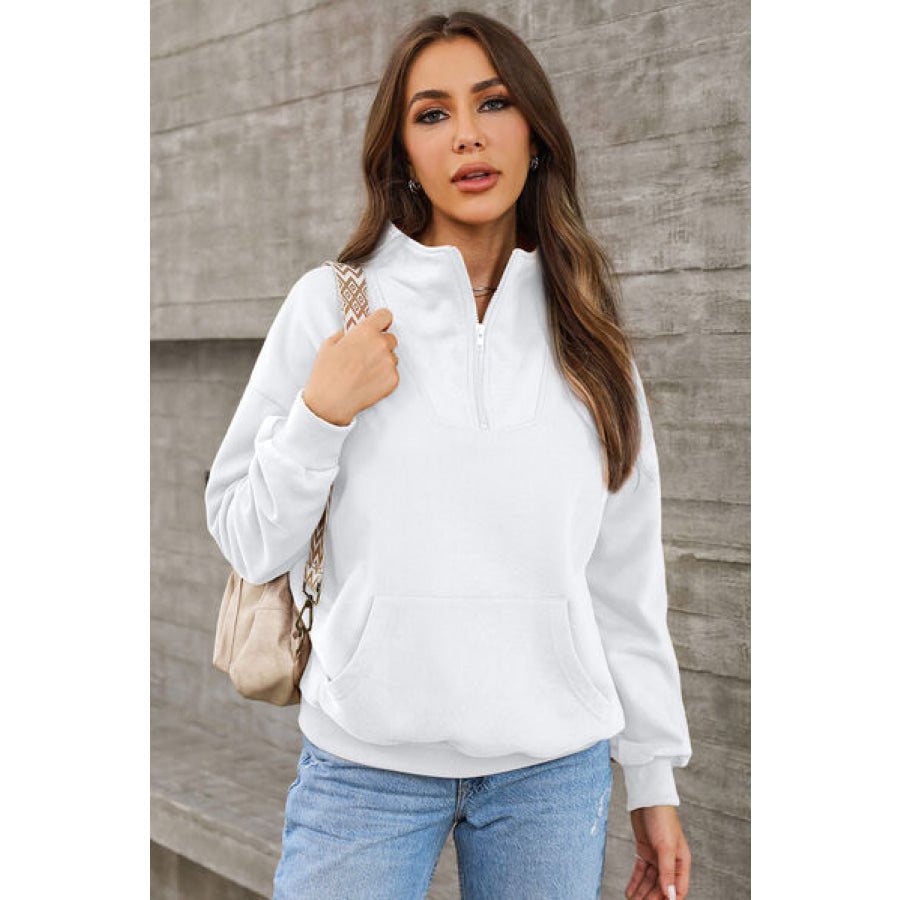 Quarter Zip Dropped Shoulder Sweatshirt Apparel and Accessories