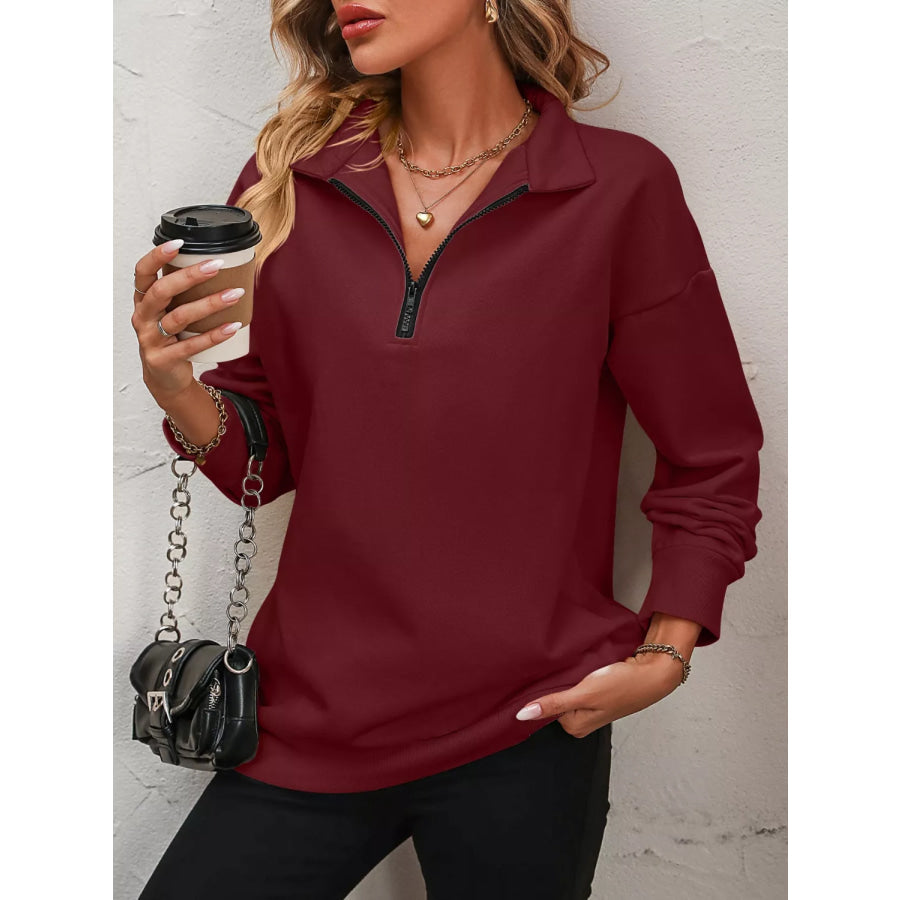 Quarter Zip Dropped Shoulder Sweatshirt Apparel and Accessories