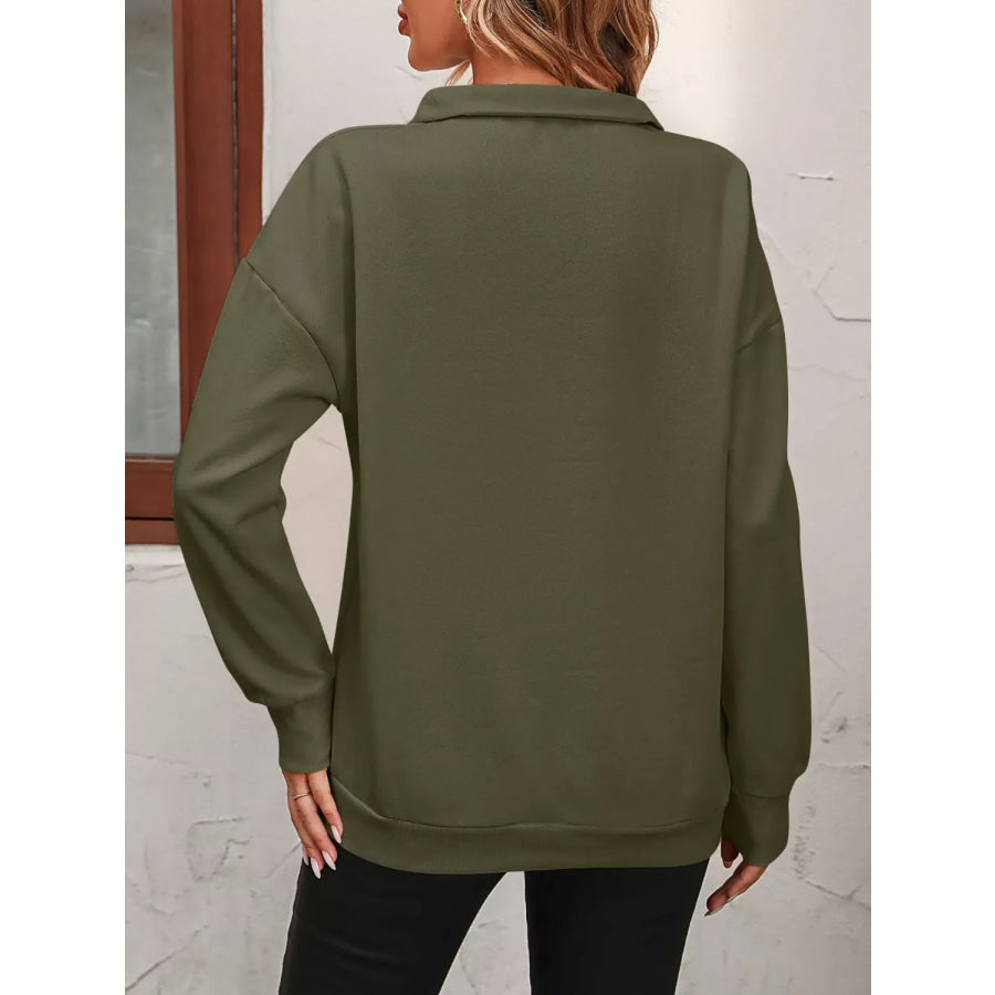 Quarter Zip Dropped Shoulder Sweatshirt Apparel and Accessories