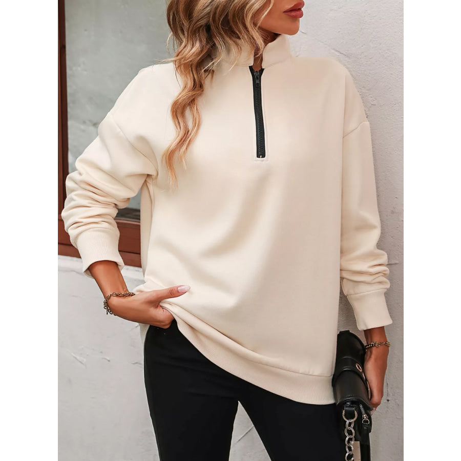 Quarter Zip Dropped Shoulder Sweatshirt Apparel and Accessories