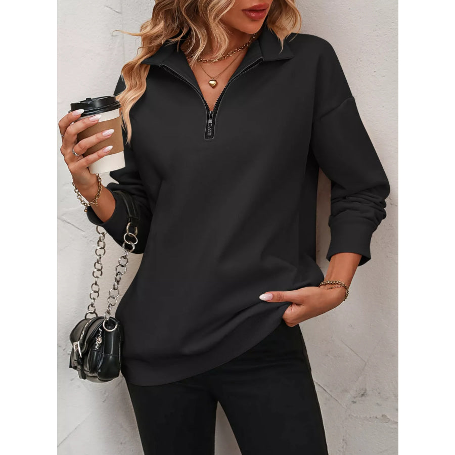 Quarter Zip Dropped Shoulder Sweatshirt Apparel and Accessories