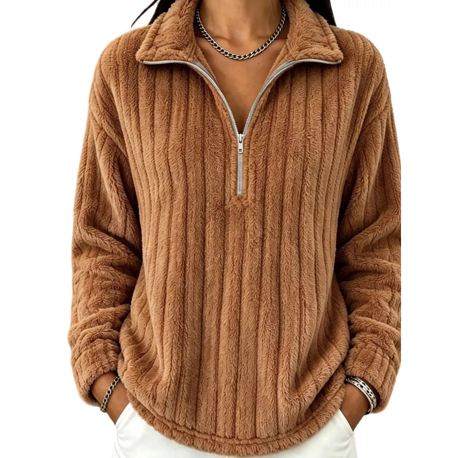 Quarter-Zip Dropped Shoulder Sweatshirt Caramel / S Apparel and Accessories