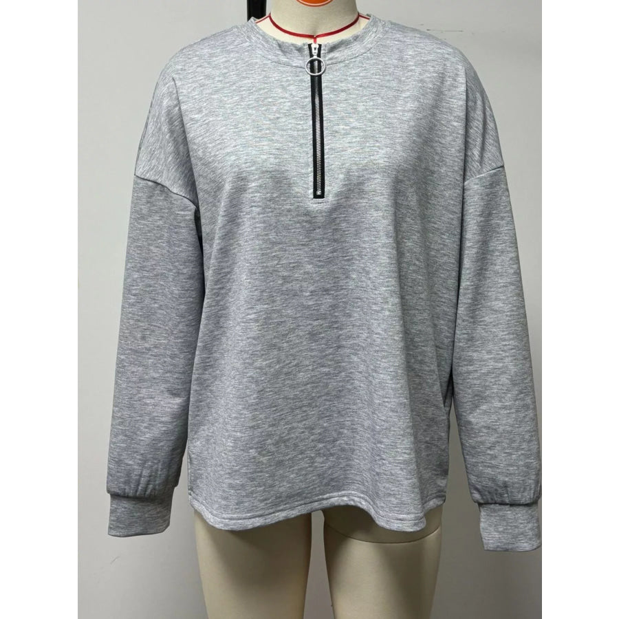 Quarter-Zip Dropped Shoulder Sweatshirt Gray / S Apparel and Accessories