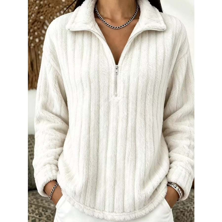 Quarter-Zip Dropped Shoulder Sweatshirt White / S Apparel and Accessories