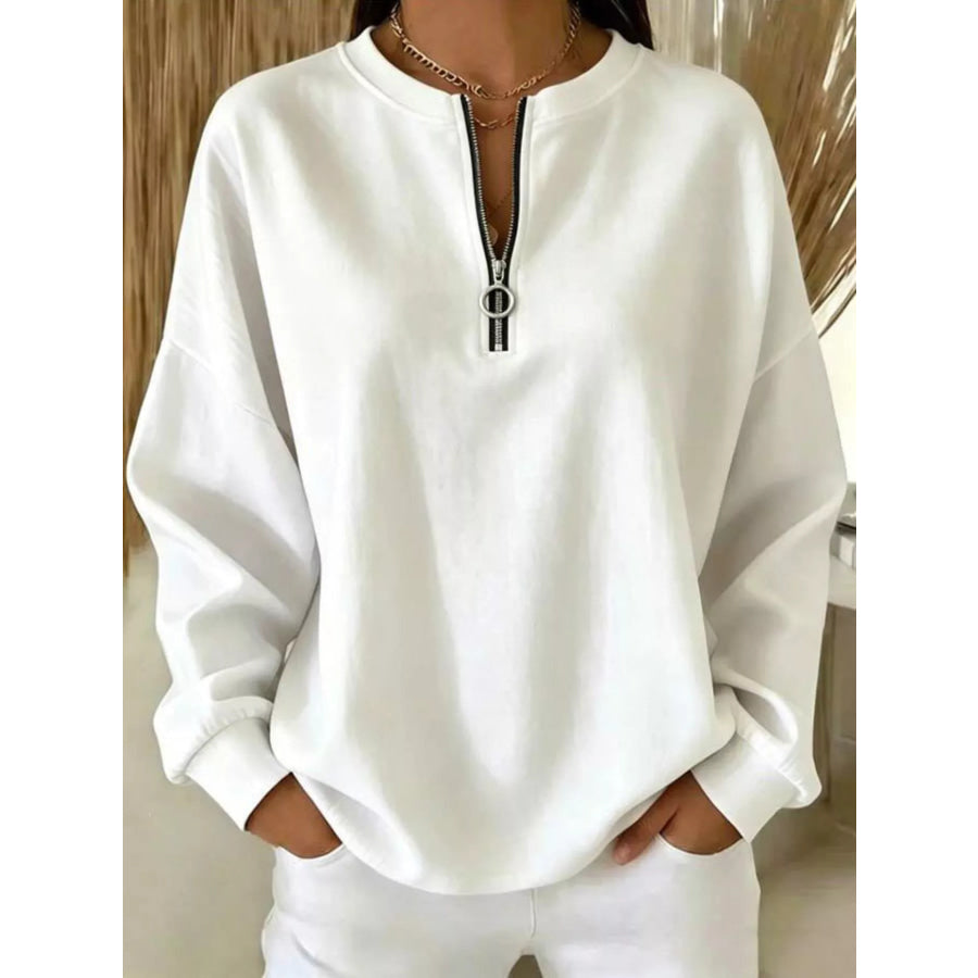 Quarter-Zip Dropped Shoulder Sweatshirt White / S Apparel and Accessories