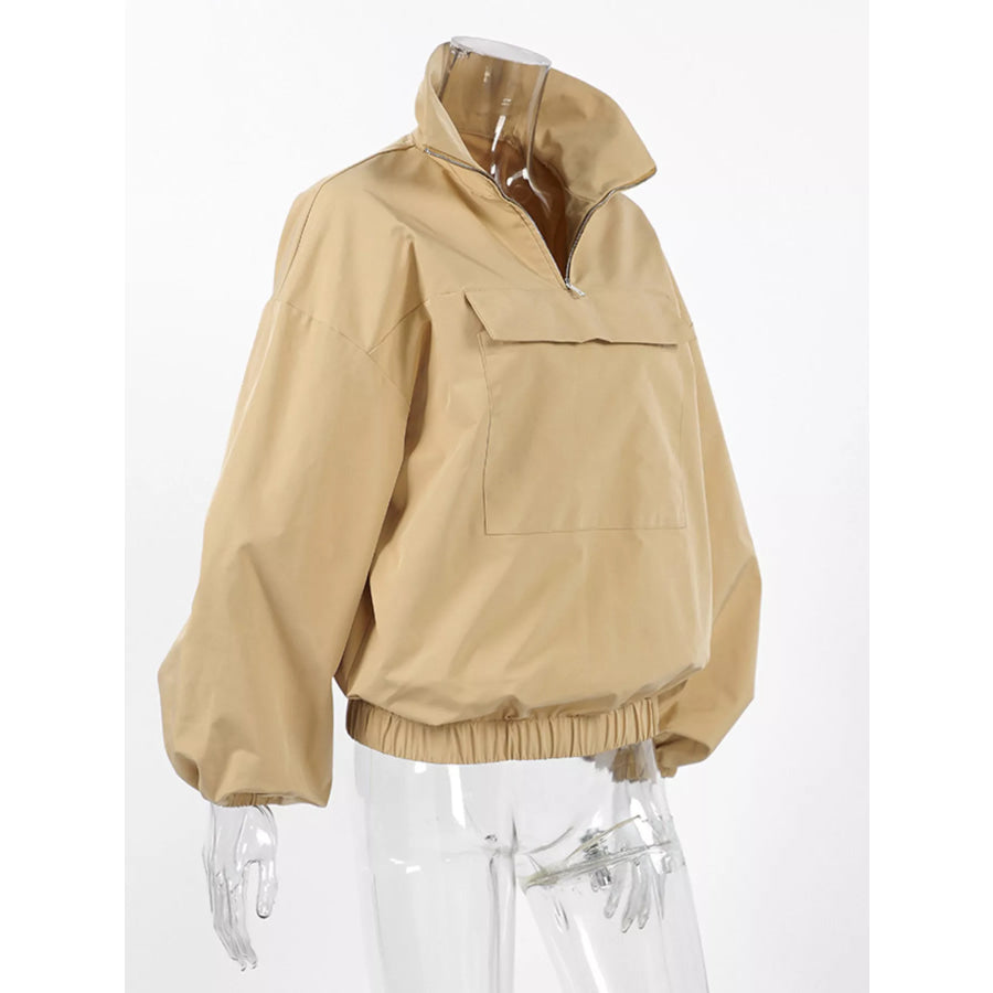 Quarter Zip Front Flap Pocket Top Apparel and Accessories