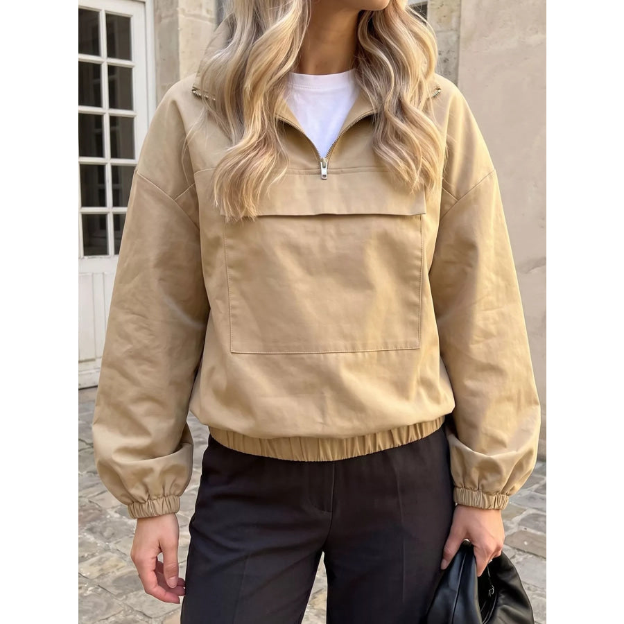 Quarter Zip Front Flap Pocket Top Apparel and Accessories