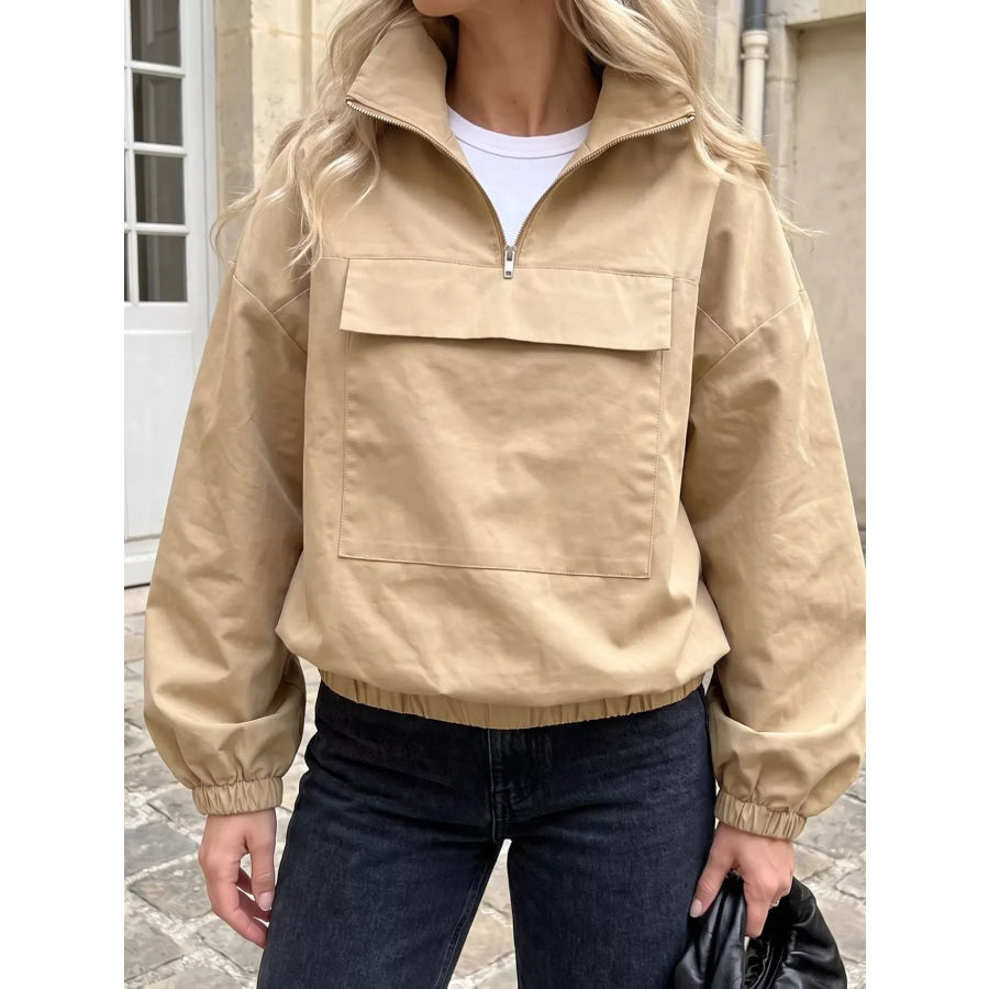 Quarter Zip Front Flap Pocket Top Apparel and Accessories
