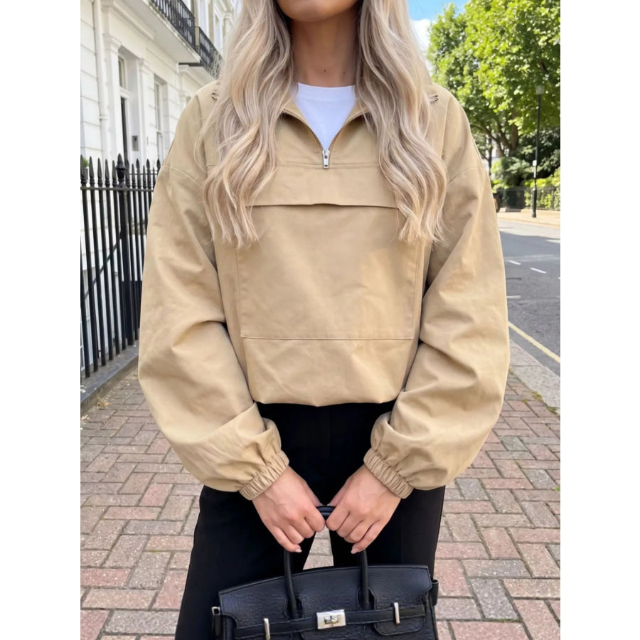 Quarter Zip Front Flap Pocket Top Apparel and Accessories