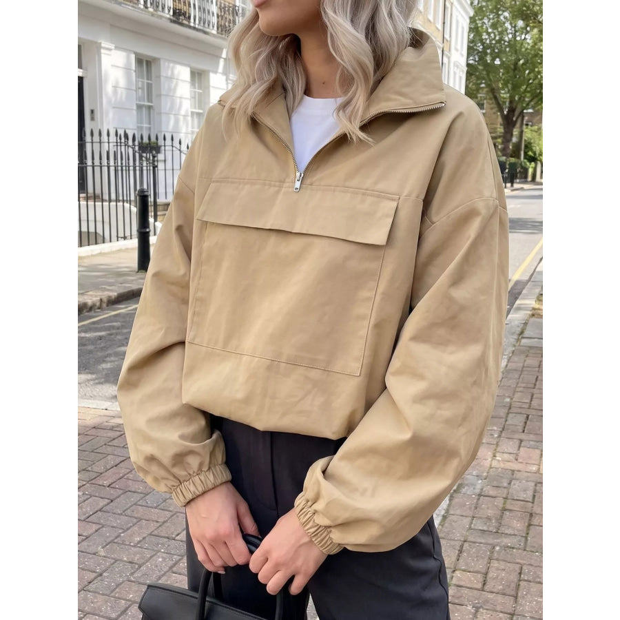 Quarter Zip Front Flap Pocket Top Apparel and Accessories