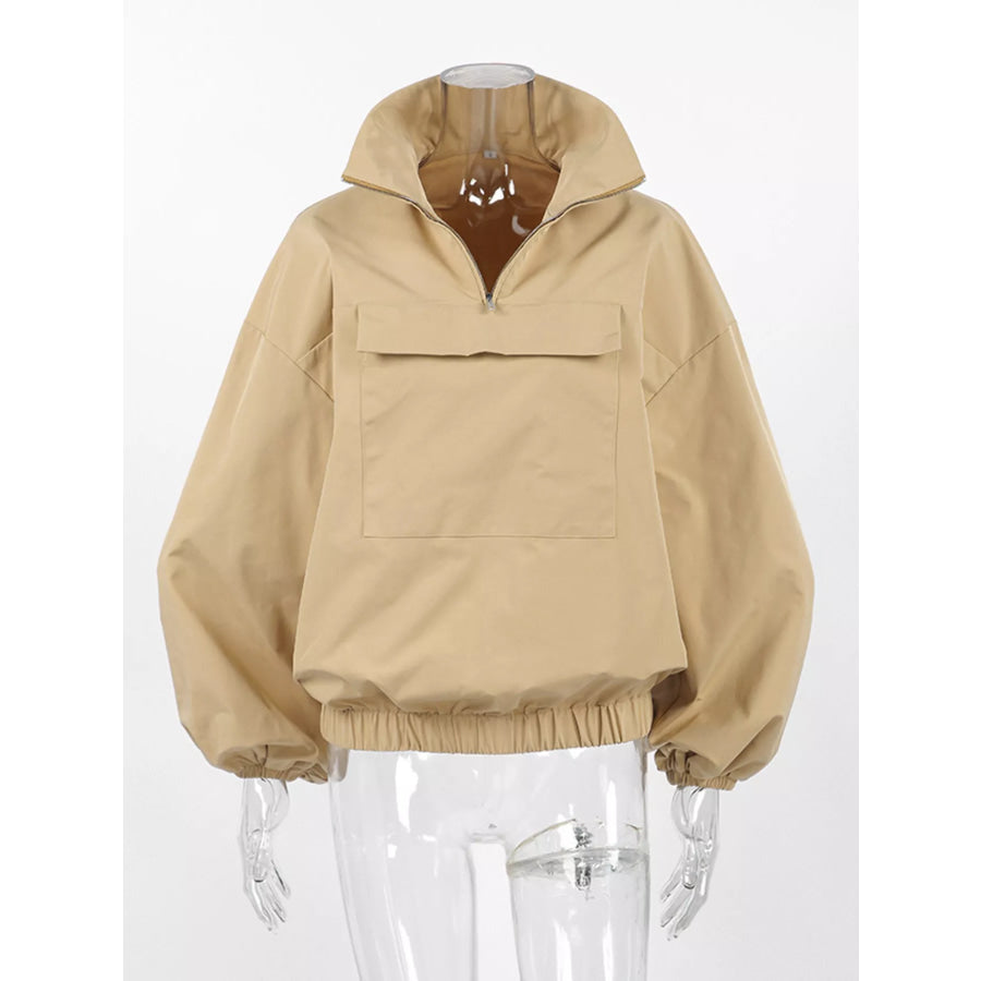 Quarter Zip Front Flap Pocket Top Apparel and Accessories