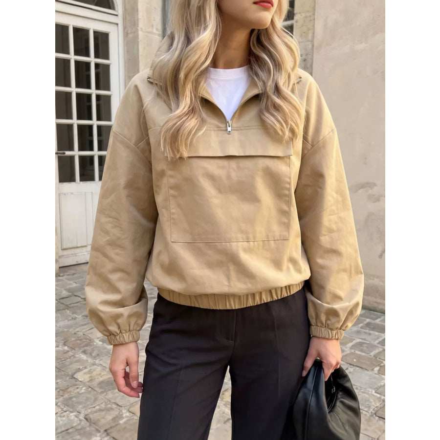 Quarter Zip Front Flap Pocket Top Apparel and Accessories