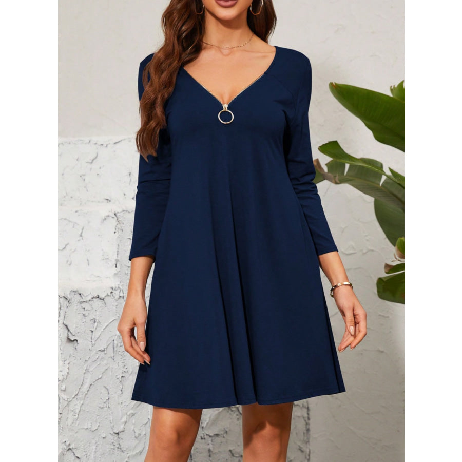 Quarter Zip Long Sleeve Dress Navy / S Apparel and Accessories