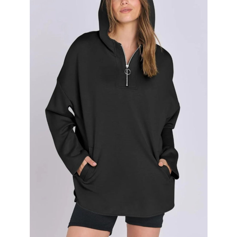 Quarter Zip Long Sleeve Hoodie Black / S Apparel and Accessories