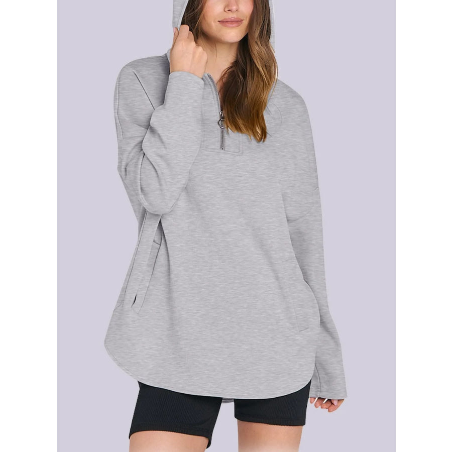 Quarter Zip Long Sleeve Hoodie Light Gray / S Apparel and Accessories