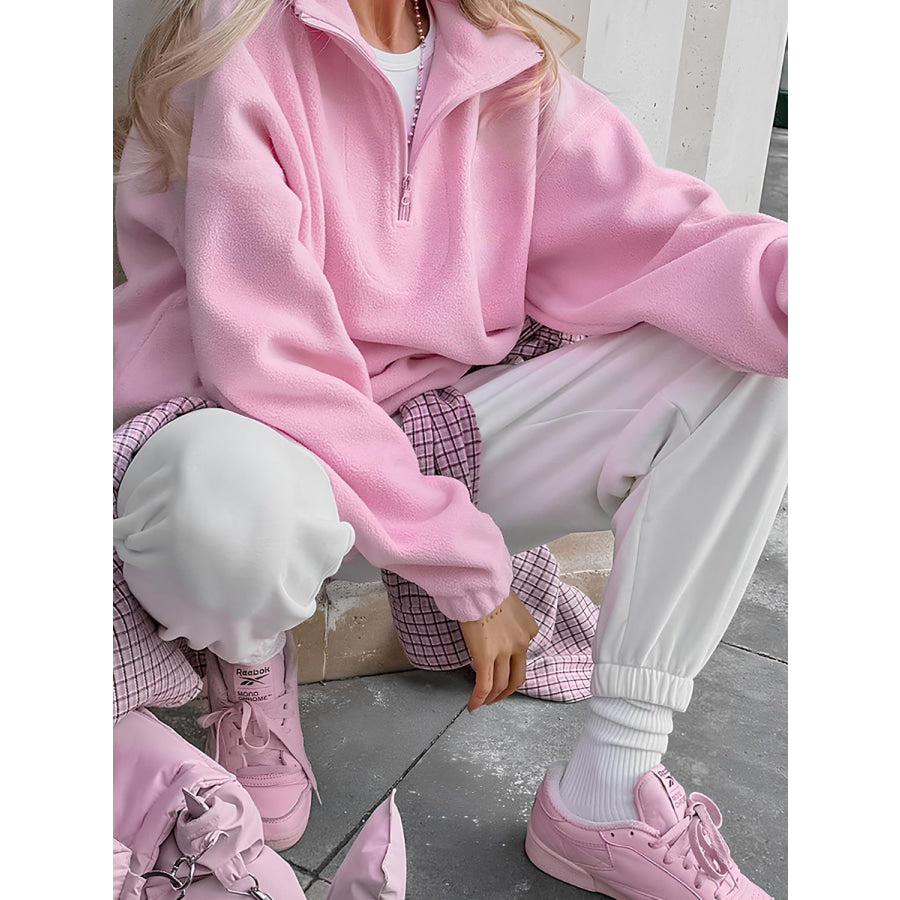 Quarter Zip Long Sleeve Sweatshirt Blush Pink / S Apparel and Accessories