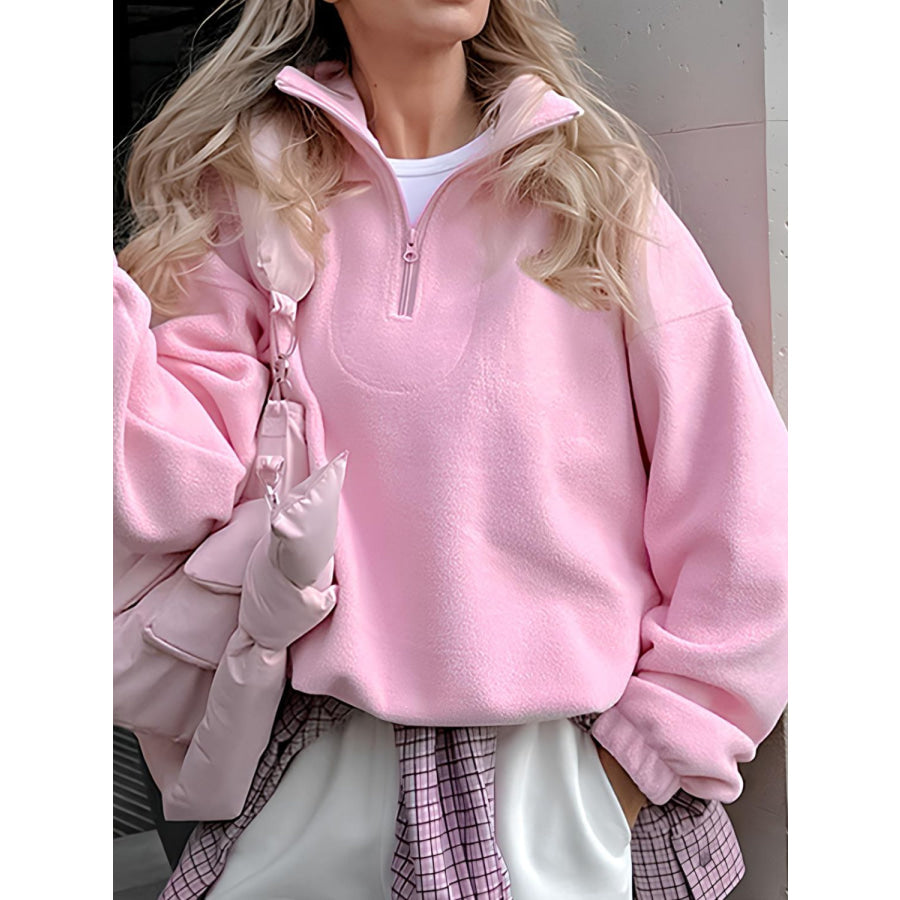 Quarter Zip Long Sleeve Sweatshirt Blush Pink / S Apparel and Accessories