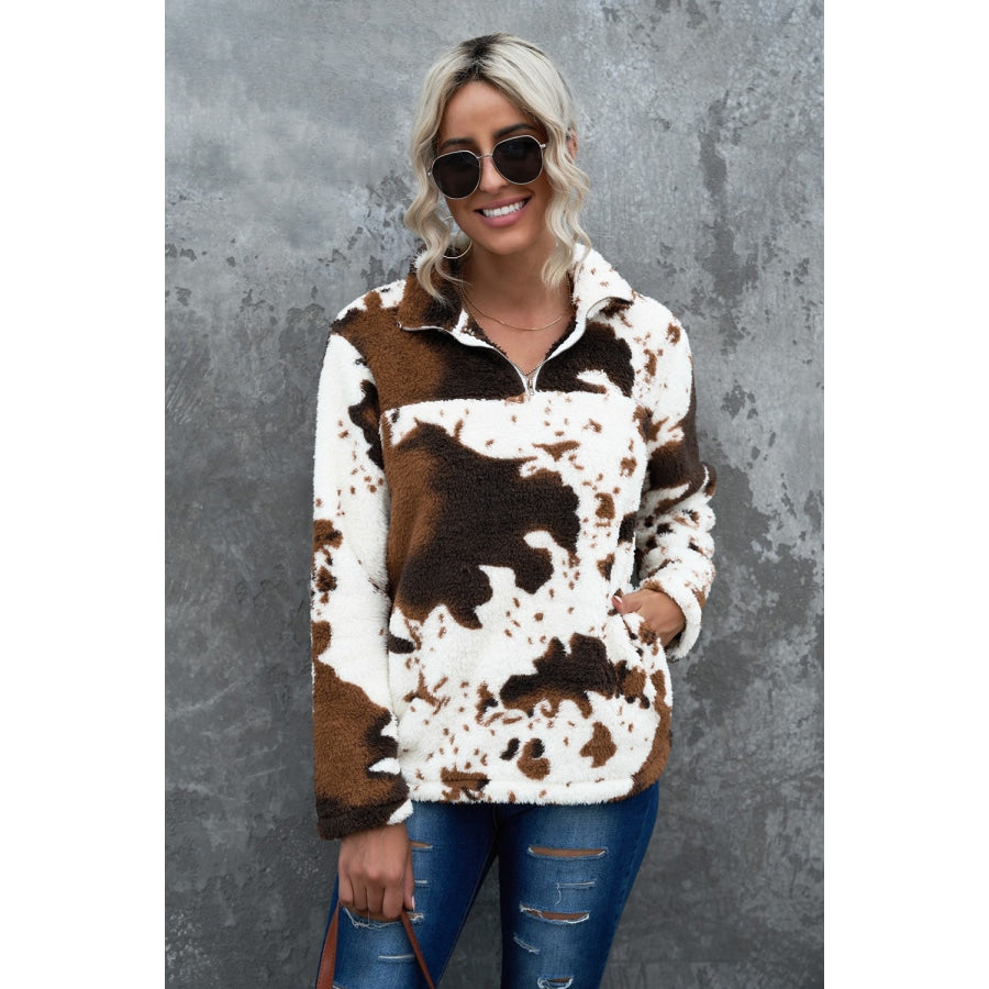 Quarter-Zip Long Sleeve Teddy Sweatshirt White / XS