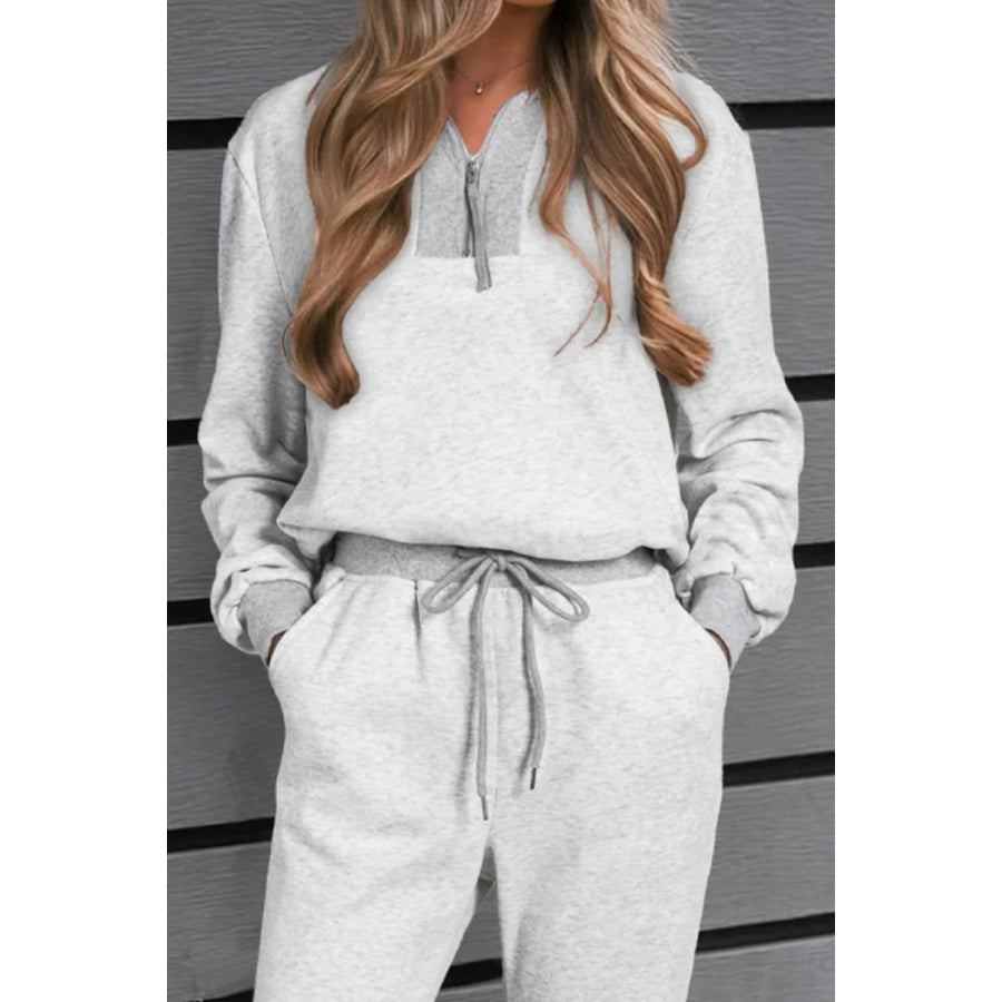 Quarter Zip Long Sleeve Top and Drawstring Pants Set Apparel and Accessories