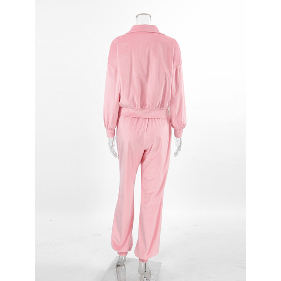 Quarter Zip Long Sleeve Top and Pants Set Apparel and Accessories