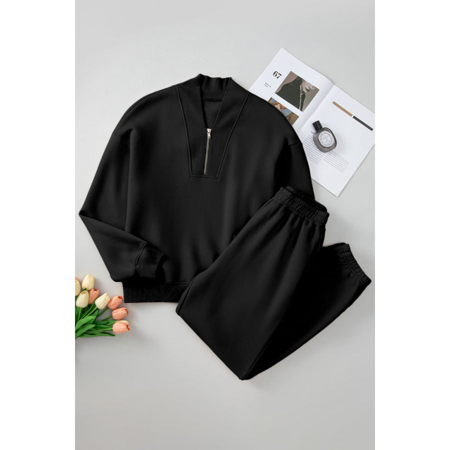 Quarter Zip Long Sleeve Top and Pants Set Apparel and Accessories