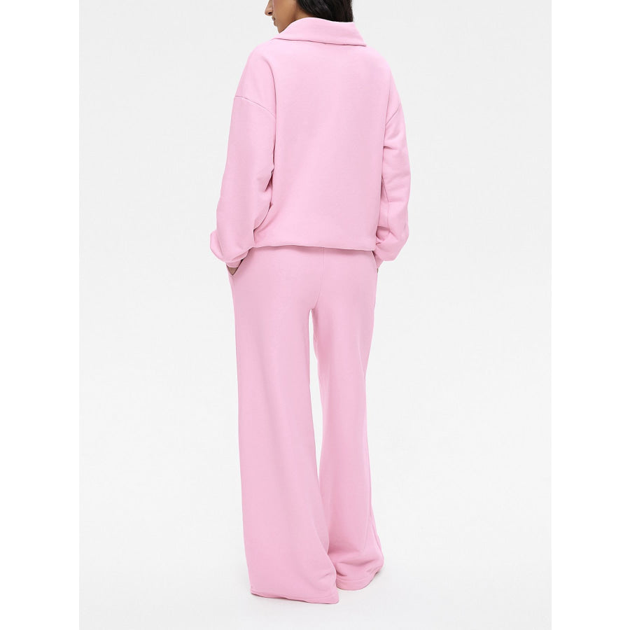 Quarter Zip Long Sleeve Top and Pants Set Apparel and Accessories