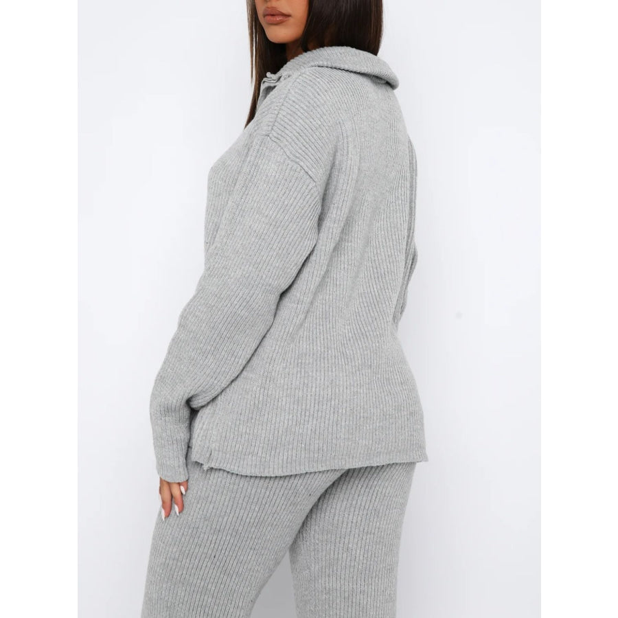 Quarter Zip Long Sleeve Top and Pants Set Apparel and Accessories