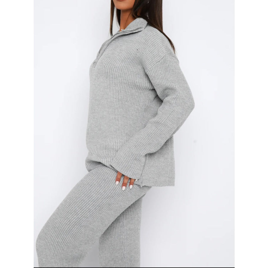 Quarter Zip Long Sleeve Top and Pants Set Apparel and Accessories