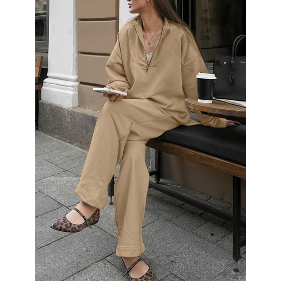Quarter Zip Long Sleeve Top and Pants Set Apparel and Accessories
