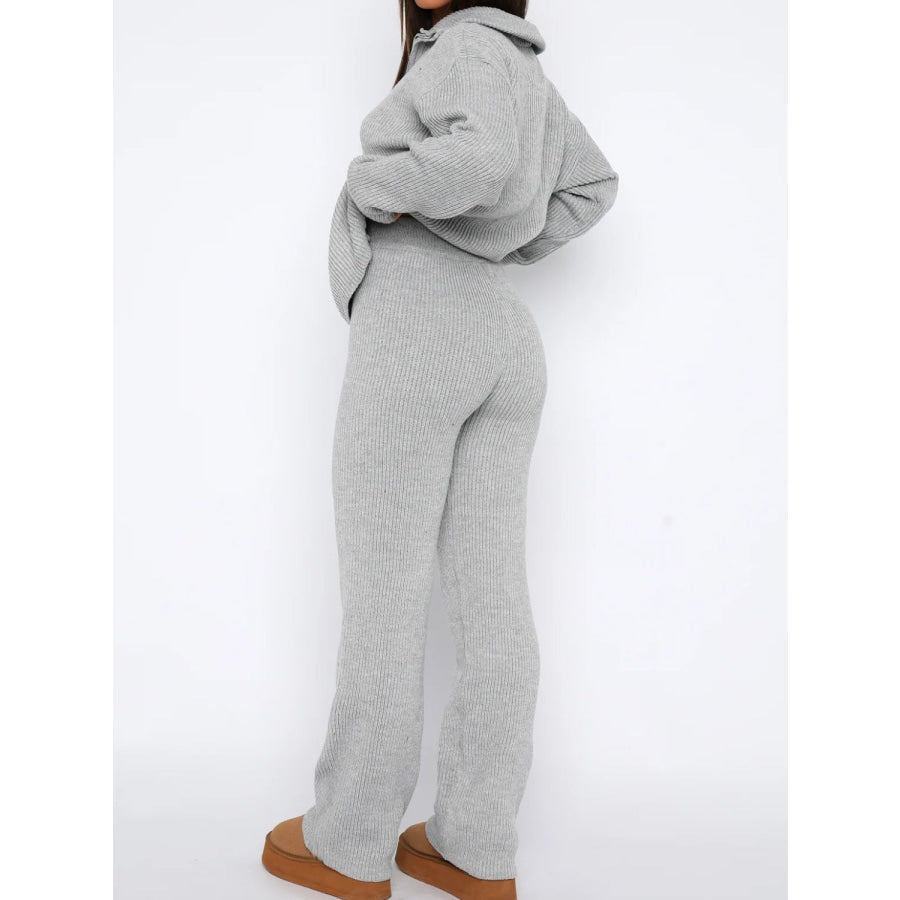 Quarter Zip Long Sleeve Top and Pants Set Apparel and Accessories