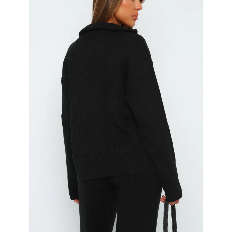 Quarter Zip Long Sleeve Top and Pants Set Apparel and Accessories