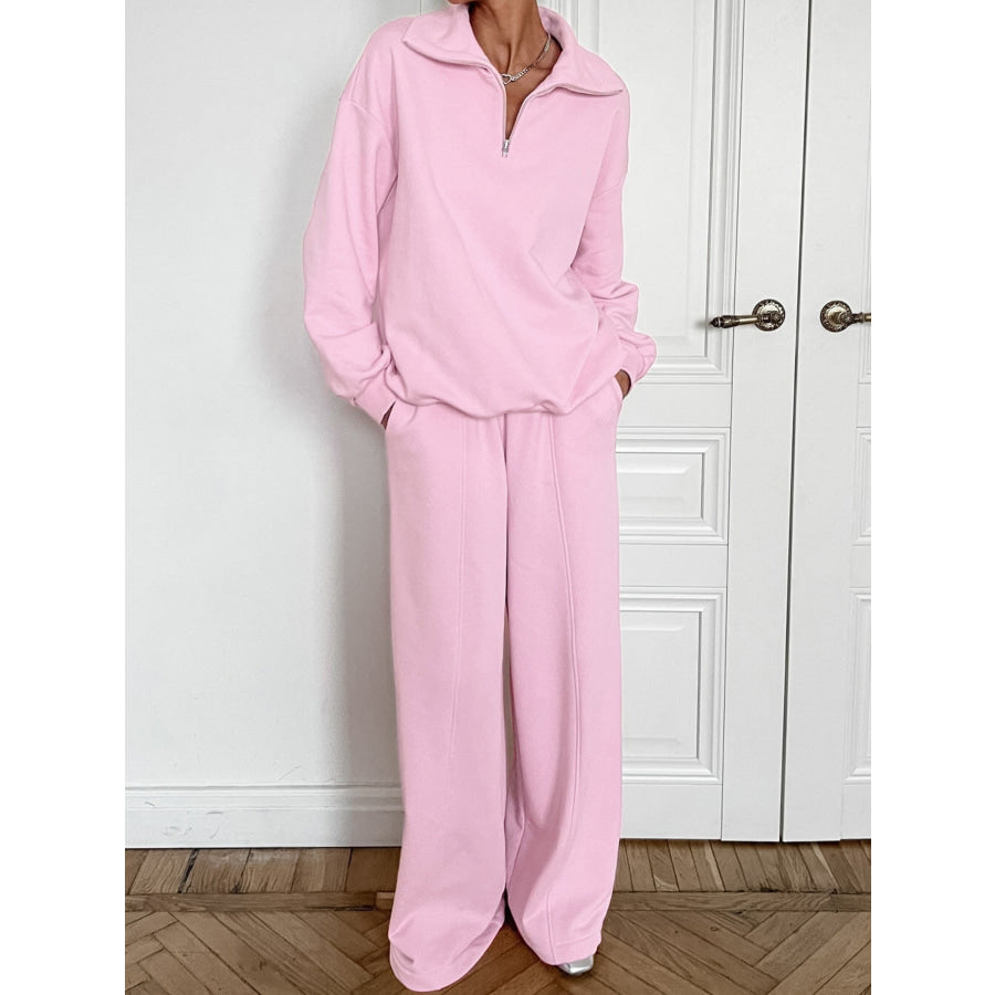 Quarter Zip Long Sleeve Top and Pants Set Apparel and Accessories