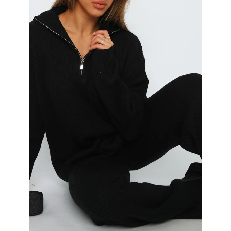 Quarter Zip Long Sleeve Top and Pants Set Apparel and Accessories