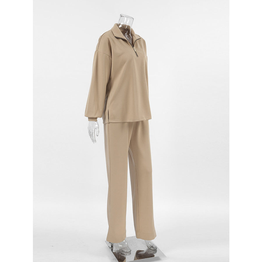 Quarter Zip Long Sleeve Top and Pants Set Apparel and Accessories