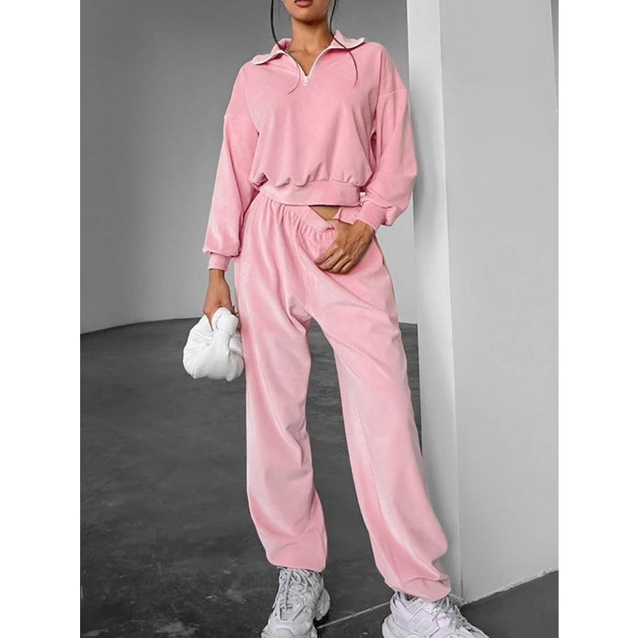 Quarter Zip Long Sleeve Top and Pants Set Apparel and Accessories