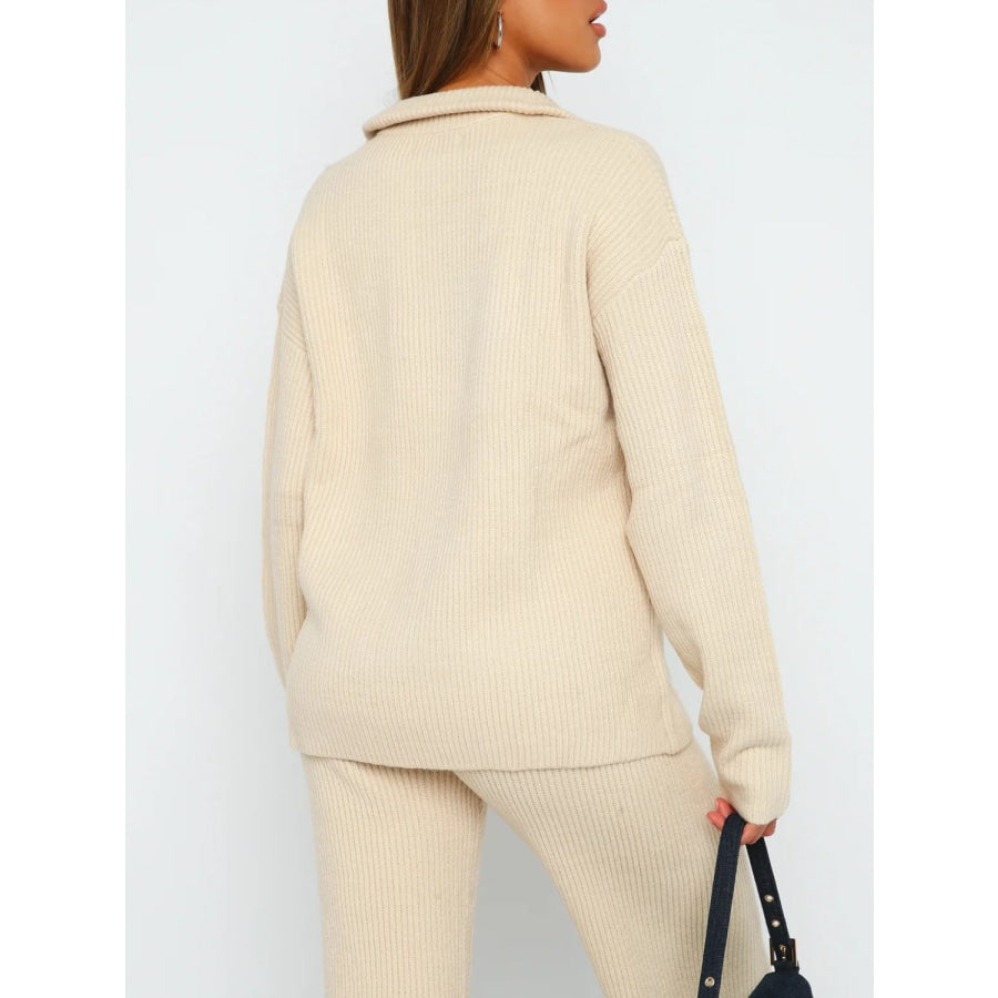 Quarter Zip Long Sleeve Top and Pants Set Apparel and Accessories