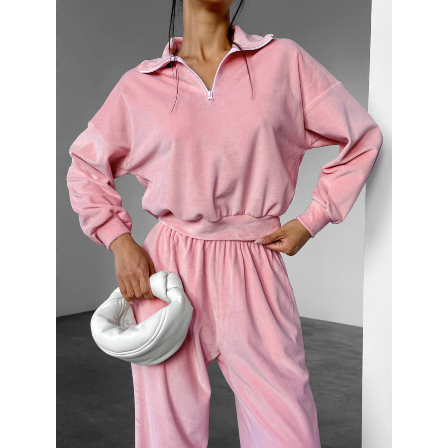 Quarter Zip Long Sleeve Top and Pants Set Apparel and Accessories