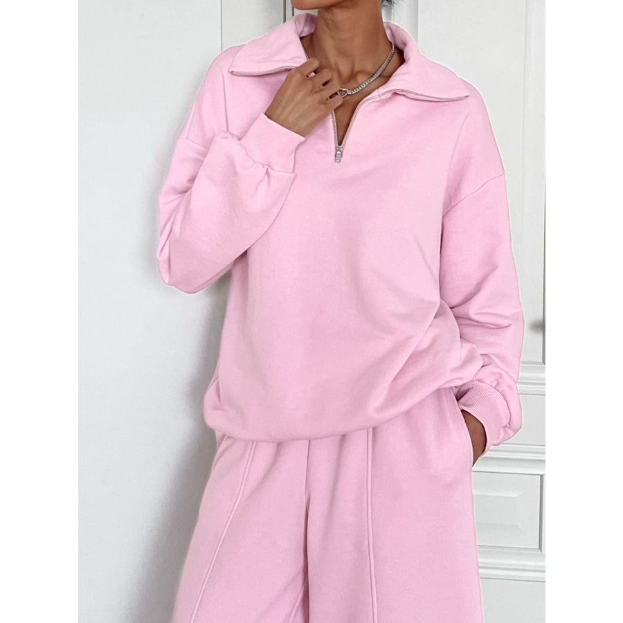 Quarter Zip Long Sleeve Top and Pants Set Apparel and Accessories