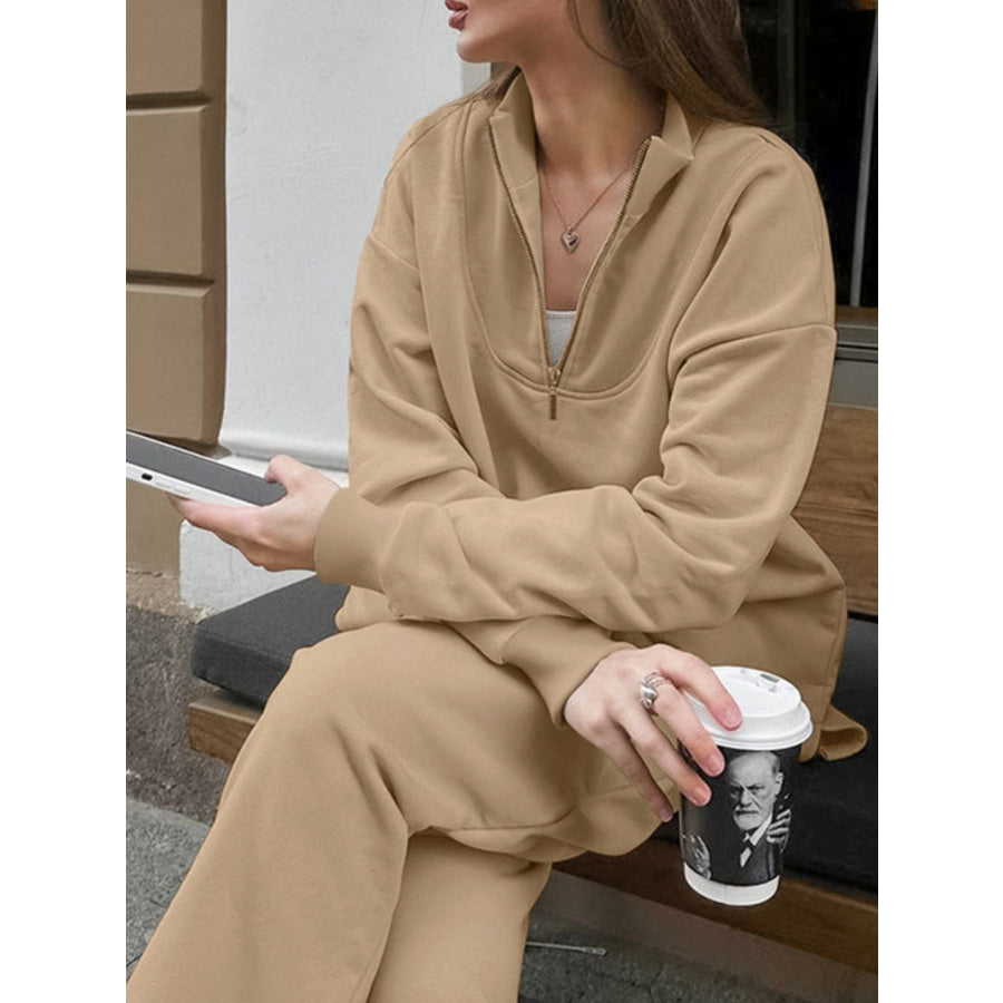 Quarter Zip Long Sleeve Top and Pants Set Apparel and Accessories