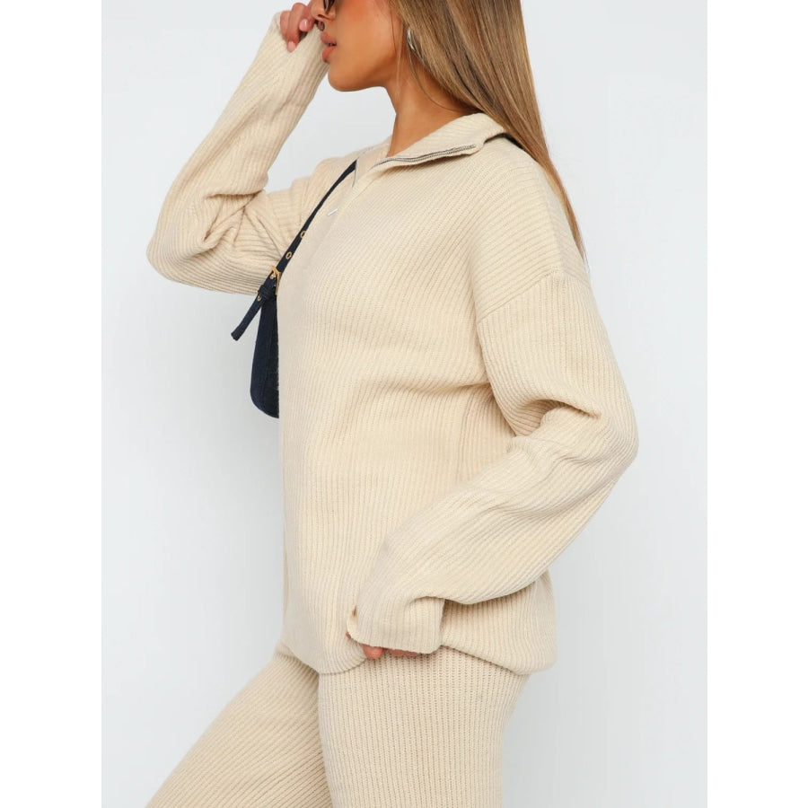 Quarter Zip Long Sleeve Top and Pants Set Apparel and Accessories