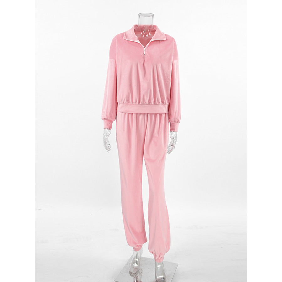 Quarter Zip Long Sleeve Top and Pants Set Apparel and Accessories