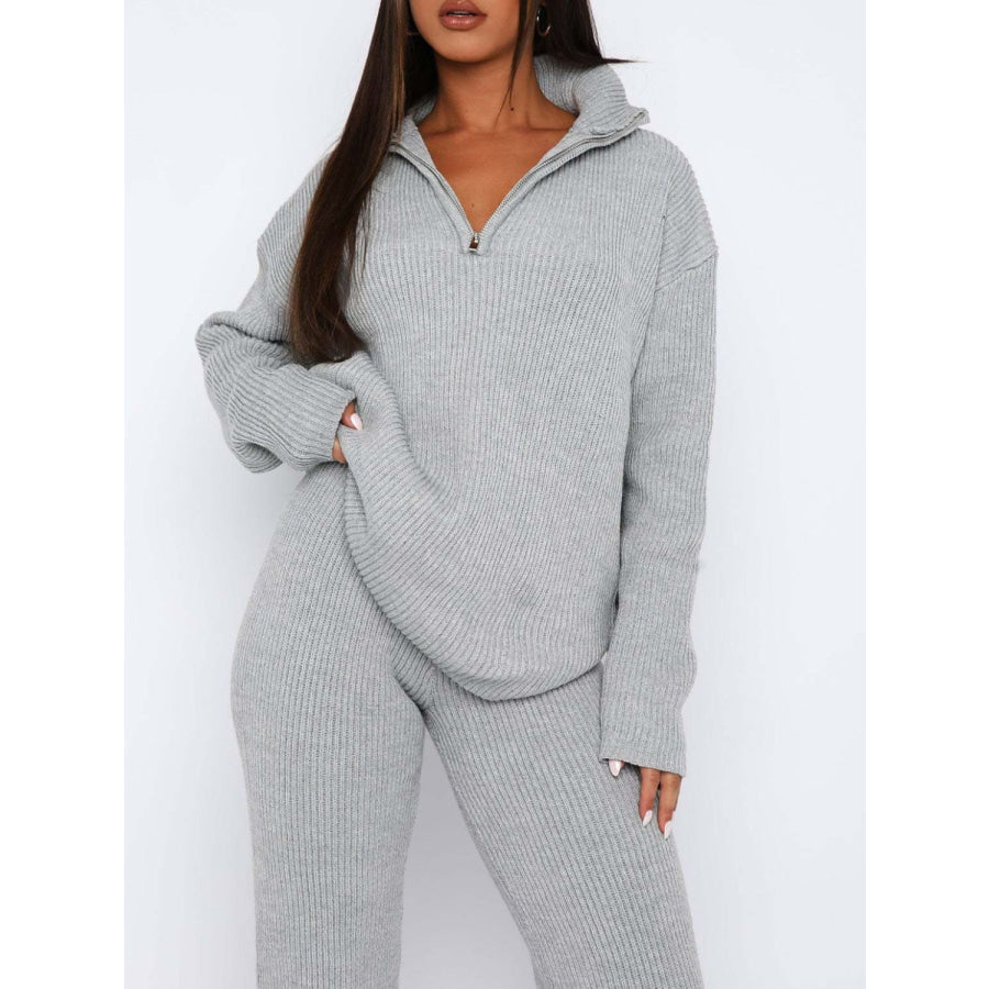 Quarter Zip Long Sleeve Top and Pants Set Apparel and Accessories