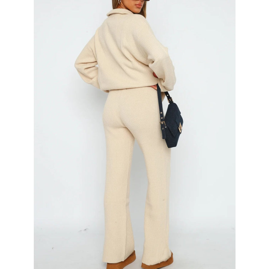 Quarter Zip Long Sleeve Top and Pants Set Apparel and Accessories