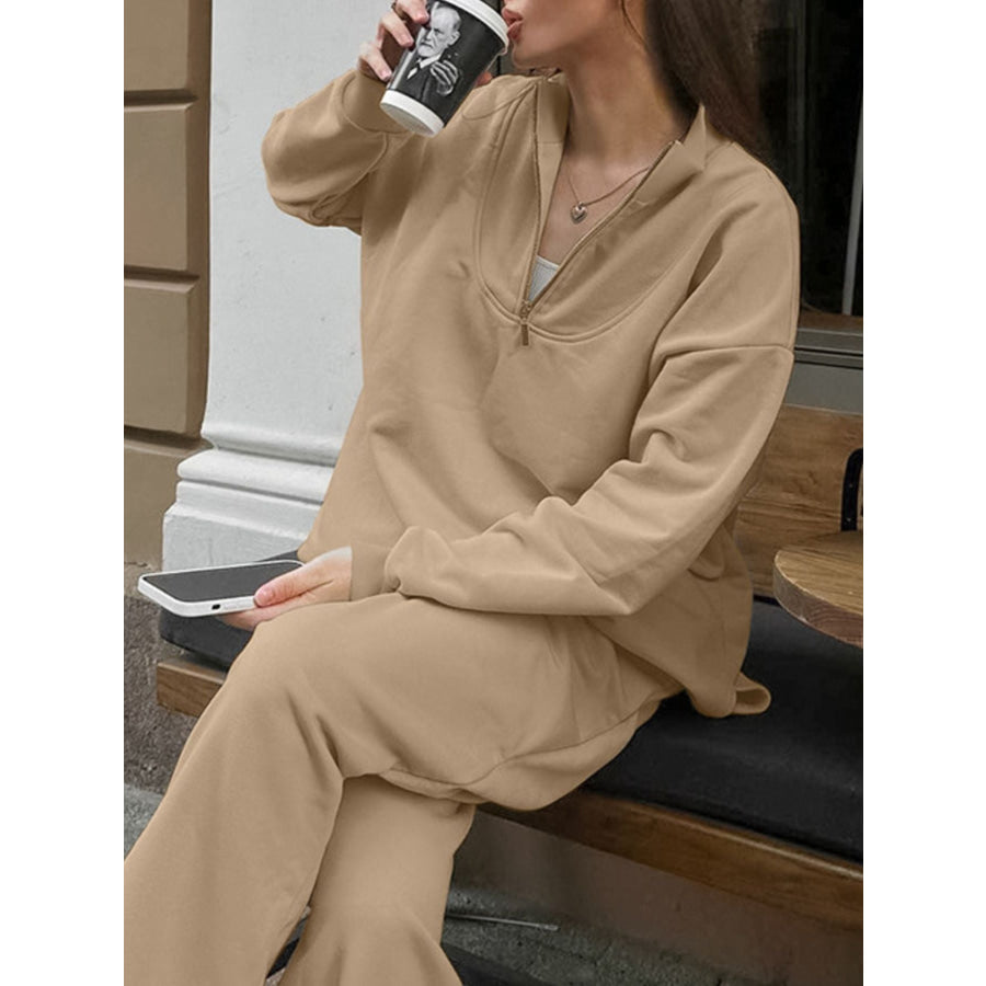 Quarter Zip Long Sleeve Top and Pants Set Apparel and Accessories