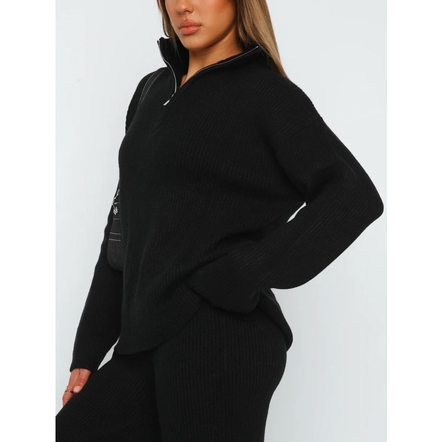 Quarter Zip Long Sleeve Top and Pants Set Apparel and Accessories